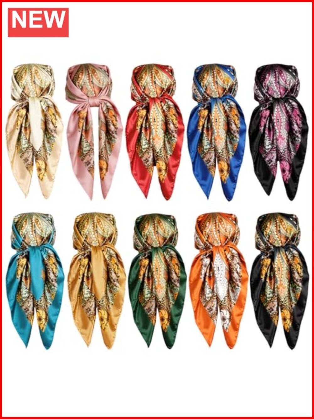 Large 35" Satin Silk Feeling Square Head Scarf Hair Wrap Neck Scarves